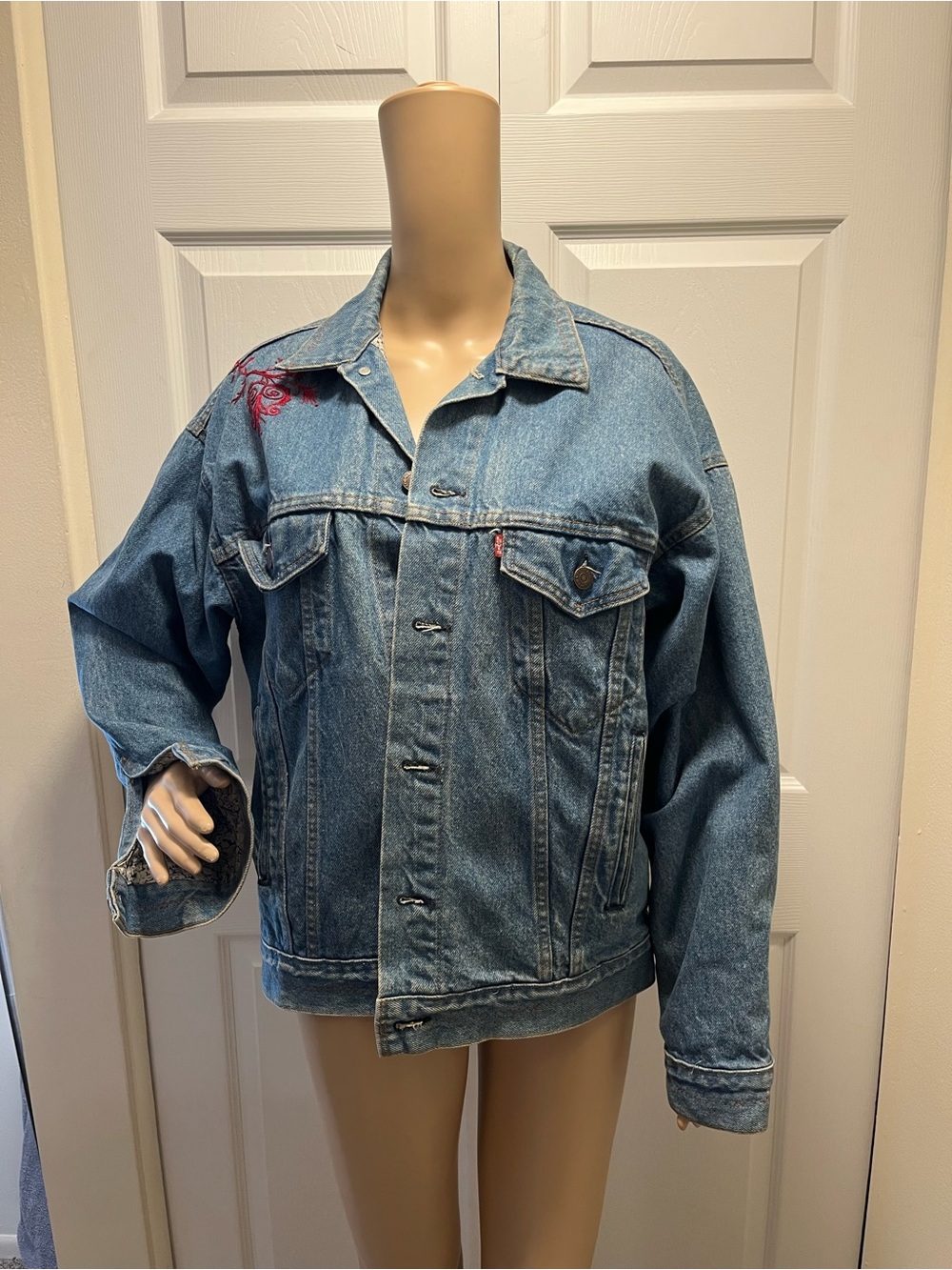 Rare Vintage Levi's Denim Jacket- Liberty of London Lining with Red Embroidery